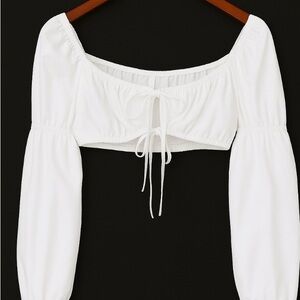 H&M Divided White Puff Sleeve Crop Top Women’s Size L